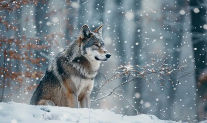 Obraz premium Majestic Wolf in Snowy Forest