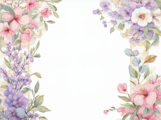 Floral border design featuring pastel colors in a decorative layout for invitations or stationery