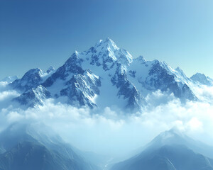 Fototapeta premium Majestic snow-capped mountain peak rising above clouds.
