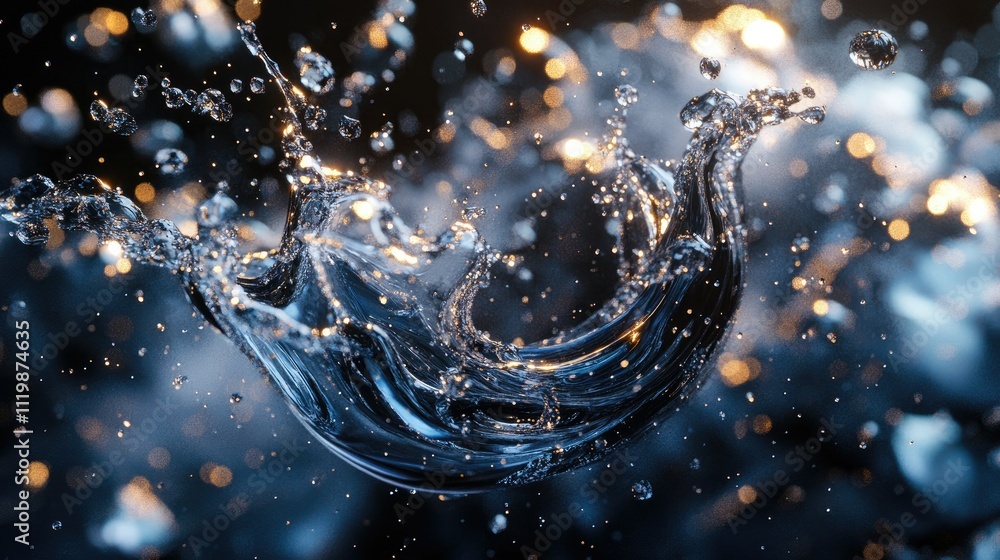 Poster captivating close-up of water splash with shimmering droplets creating a mesmerizing visual effect a
