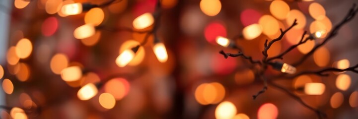 A beautiful, warm, and inviting image of fairy lights glowing in the dark, perfect for holiday-themed backgrounds and designs.