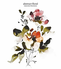 Abstract Floral. Watercolor illustration of vector flowers and leaves.