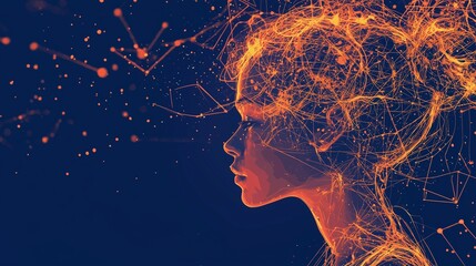 Profile of a digital human head with neural network patterns, symbolizing ai creativity.