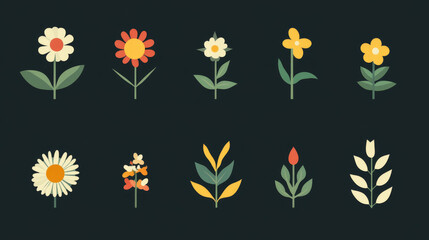 "Flat Icon Set of Plants and Flowers: Stock Illustration"






