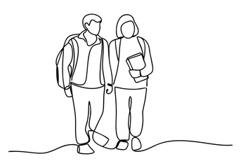 Continuous One-Line Drawing of Standing Students - Minimalist Educational Art