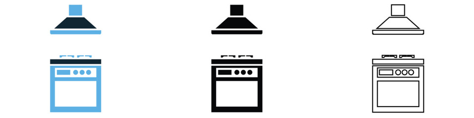 stove or hob with chimney and oven kitchen interior vector pictogram sign icon symbol ui and ux design, glyphs and stroke line	
