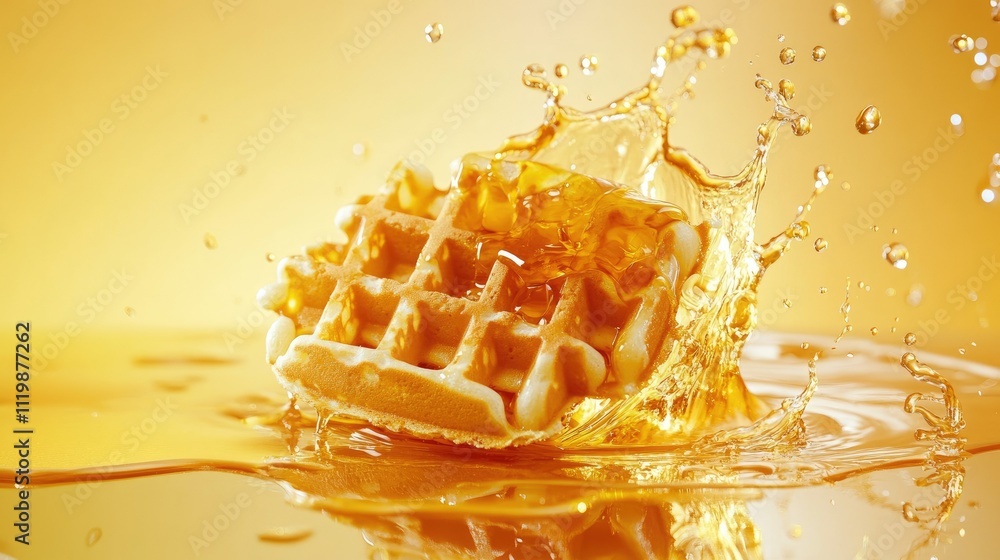 Aufkleber a delicious waffle splashing into a pool of golden syrup, capturing the essence of a scrumptious bre