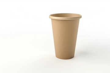 Beige Disposable Paper Cup on White Background.