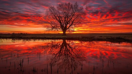 Fototapeta premium Fiery Sunset Reflection.