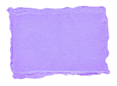 Isolated cut out torn piece of blank purple violet  paper note cardboard with texture and copy space for text, transparent png background design element
