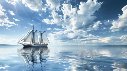 Sailing Ship at Sea under a Sunny Sky