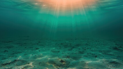 Naklejka premium Underwater Sunbeams on Sandy Seabed.