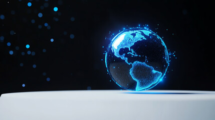 Futuristic globe design featuring a holographic effect against a dark background.