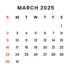 march 2025 Calendar png transparent background
