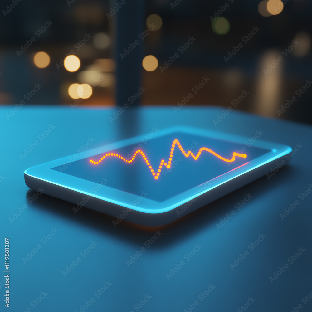 Poster modern smartphone displaying data trends in a sleek, illuminated design.