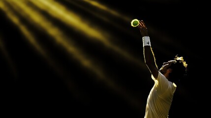 Here's a  and keyword list for your stock photo.. Tennis player serving under golden light.