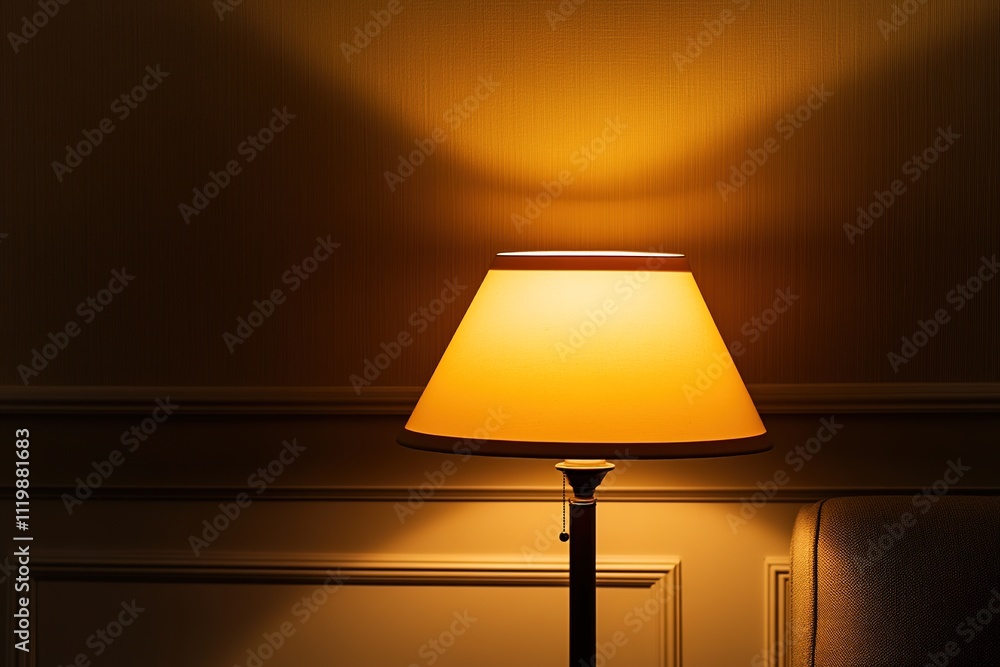 Poster cozy corner with soft lighting from table lamp casting subtle shadows on walls