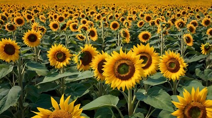 Fototapeta premium A Vibrant Field Of Sunflowers Blooming Brightly