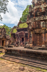 Details, sculptures and structures of the Banteay Sri temple in Cambodia