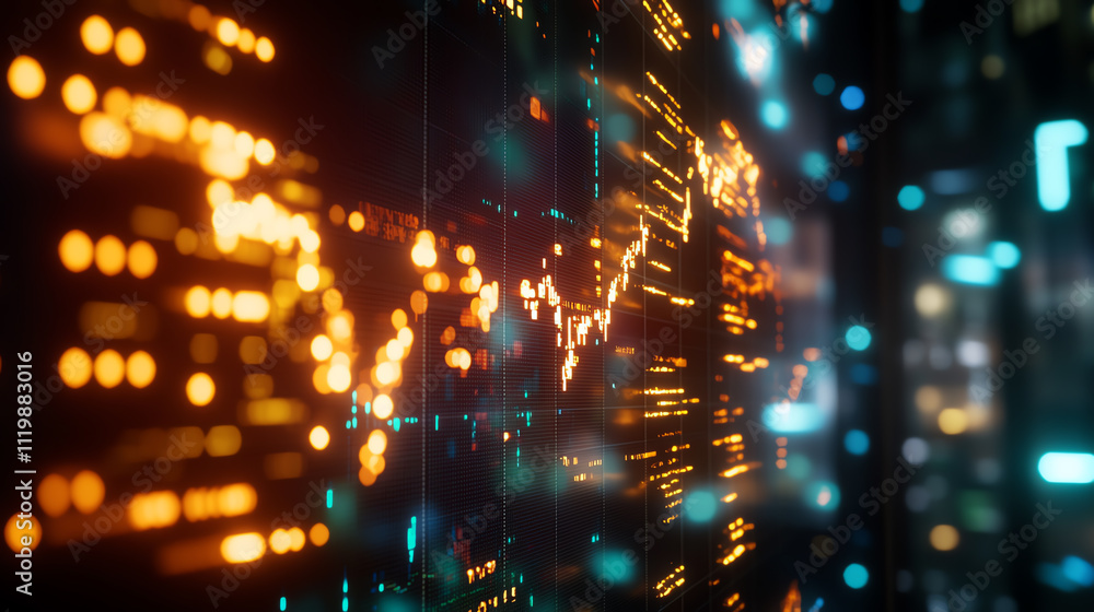 Poster abstract digital landscape showcasing vibrant data visualizations and connectivity.