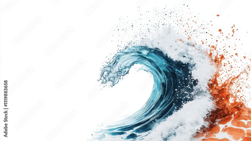 Poster a vibrant wave of blue and white crashes against an orange backdrop, creating a dynamic and energeti