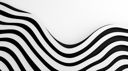 A minimalist design featuring bold black and white wavy stripes creating a dynamic visual flow against a light background.