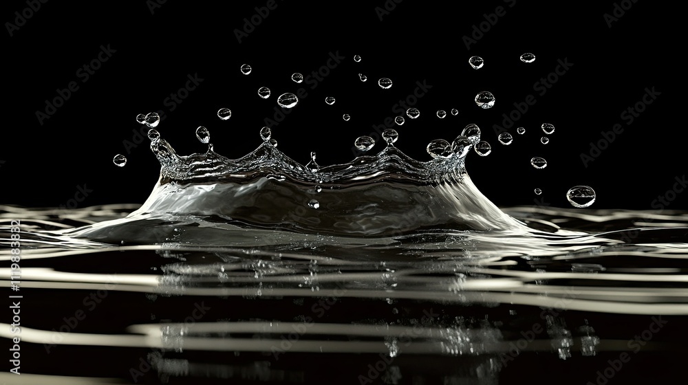 Poster splendid water splash on dark background capturing the beautiful dynamics of droplets and waves in a