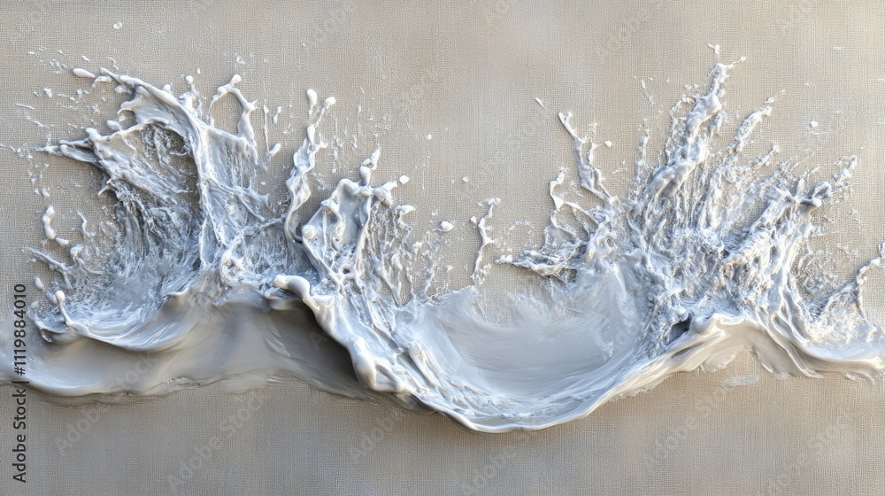 Poster abstract representation of waves with rich texture and fluid dynamics captured in white tones agains