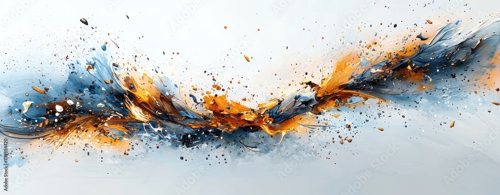 Poster a vibrant explosion of colors, blending blues and oranges in an abstract style, creating a dynamic a