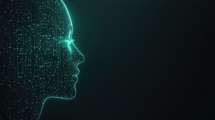 Obraz premium Minimalist digital circuitry creates a glowing human silhouette against a dark background