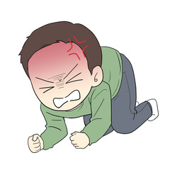 うずくまって怒る男性　漫符