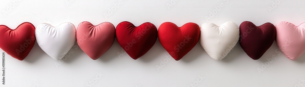 Poster a row of hearts in different colors are arranged in a line