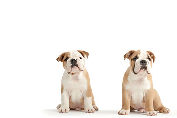Fototapeta premium animal portraiture, a friendly bulldog, displaying its unique features, relaxed in a white room