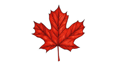 Red maple leaf illustration, vibrant color, detailed texture, artistic design, isolated on white background, isolated on transparent background, png