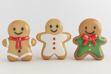 Three Adorable Gingerbread Men Christmas Cookies Festive Treats Delightful Holiday Baking Sweet