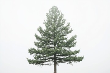 Solitary Pine Tree in Misty Fog A Serene Landscape Photograph