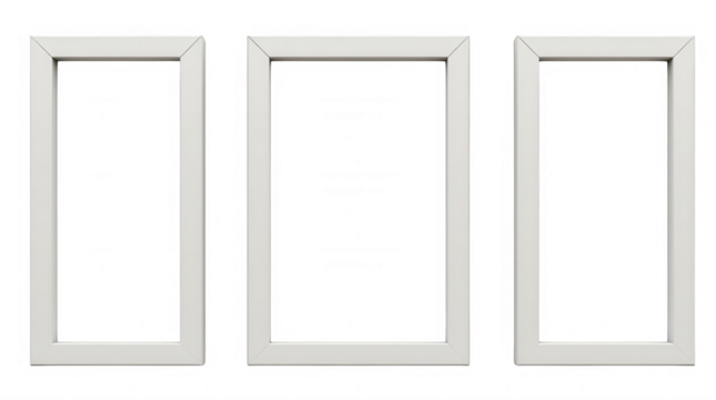 Minimalist Three Blank Picture Frames on Transparent Background for Creative Design Projects