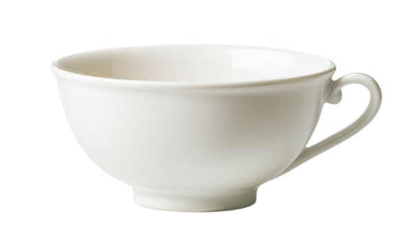 White porcelain cup, elegant design, smooth surface, curved handle, perfect for tea or coffee, minimalist style, versatile use, isolated on transparent background, png - Powered by Adobe