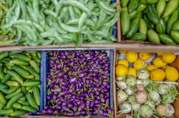 Fresh asian vegetables on sales at a market stall in Singapore