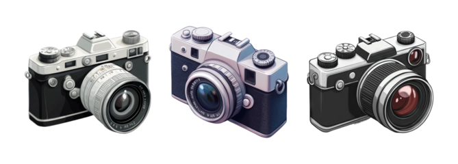 Vintage Camera Collection on Transparent Background