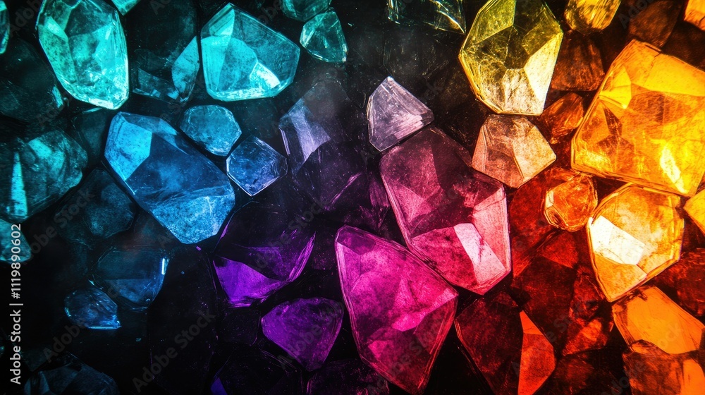 Aufkleber vibrant colorful crystals on dark background creating eye-catching texture and depth for graphic des