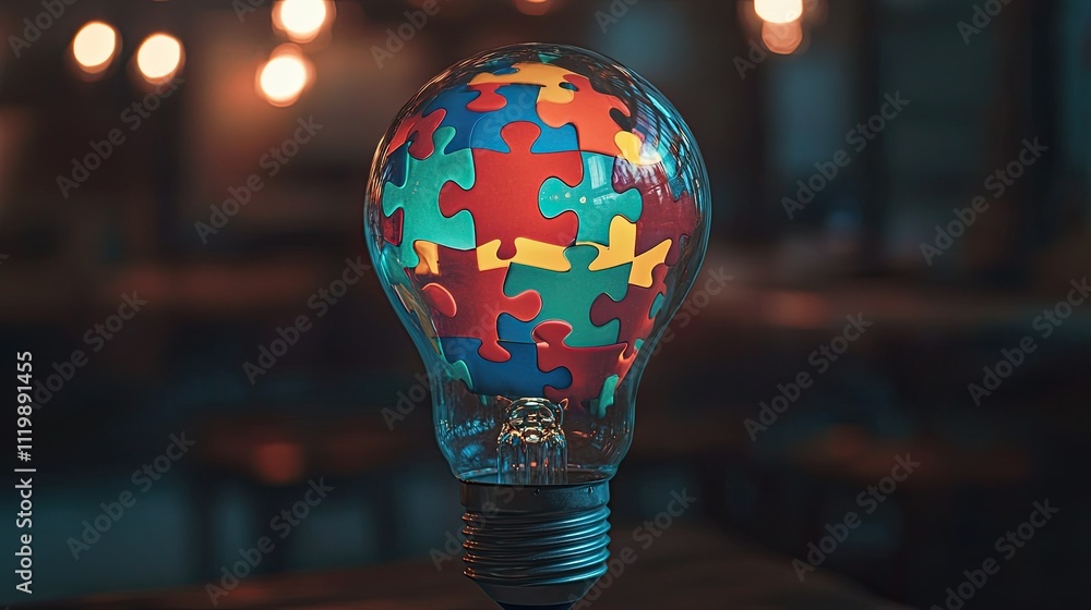 Aufkleber bright puzzle light bulb symbolizing creativity and problem solving with colorful pieces illuminatin