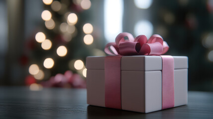 Warm-toned gift box with bokeh background