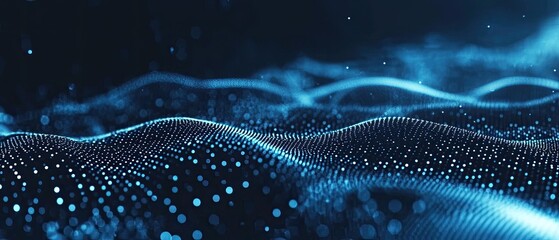 Abstract blue particle wave background.