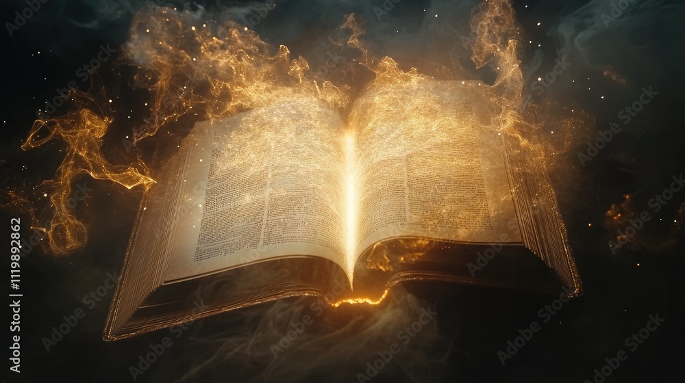 Aufkleber enchanted open book surrounded by mystical flames and sparkling stardust capturing the essence of ma