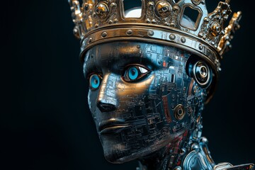 Obraz premium A futuristic robotic figure adorned with a technology crown.