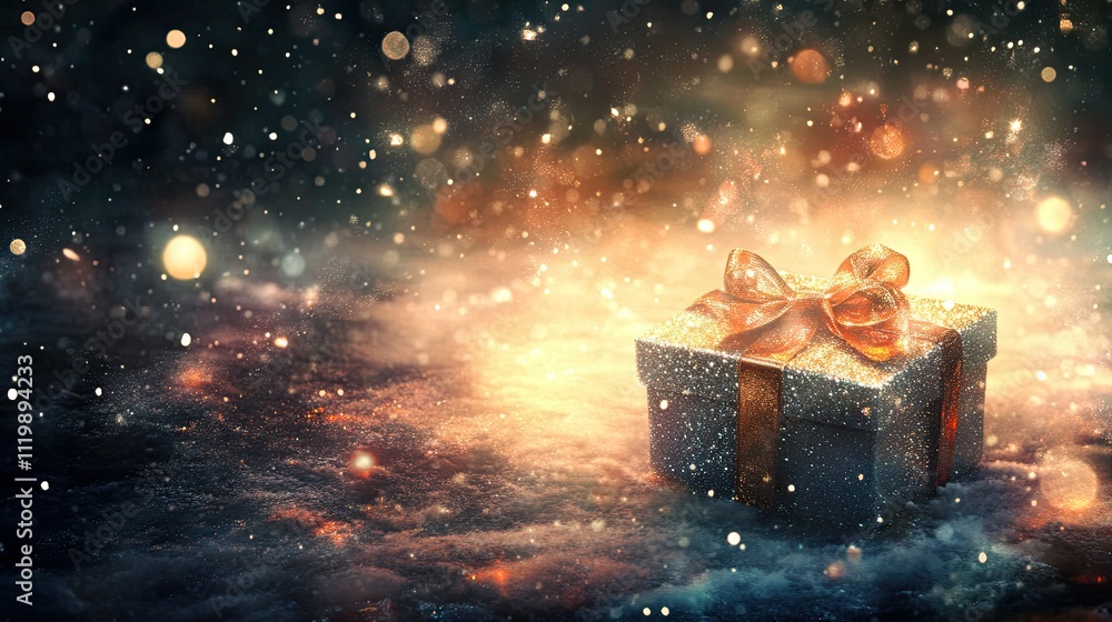 Aufkleber enchanting gift box with sparkling lights and glittering bokeh in a mysterious dark background for h