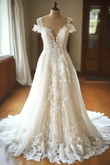 Beautiful and Elegant Wedding Dress, Generative AI