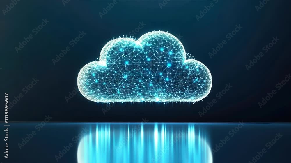 Poster glowing digital cloud technology abstract connections and data storage in blue network environment