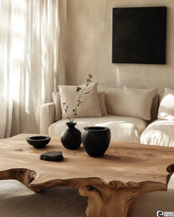 Minimalist, japandi style interior design of modern living room.